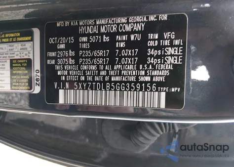 2016 Hyundai Santa Fe Sport 2.4L from USA, damaged, VIN 5XYZTDLB5GG359156